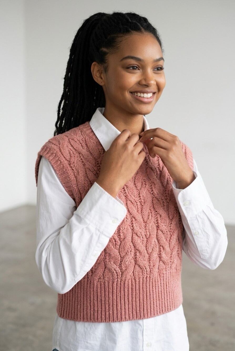 Sincerely Jules Women Orange Cable Knit Sweater Vest Crew Neck Size M Academic
